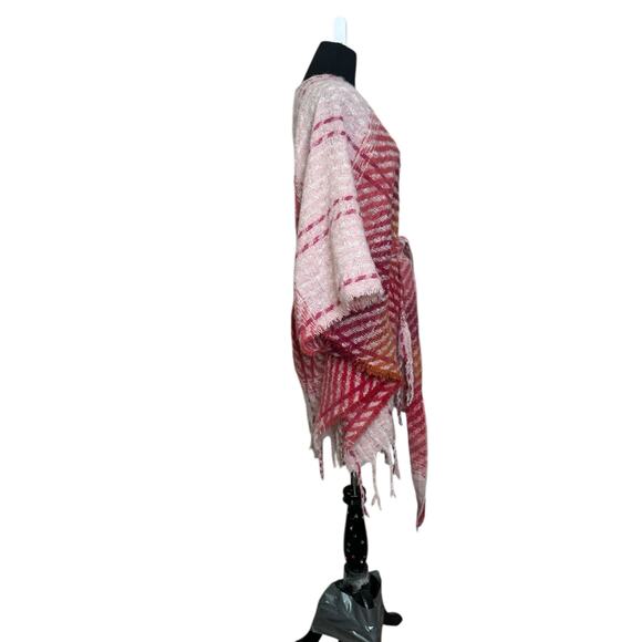 Vince Camuto Pink Twill Striped Tie Waist Ruana Wrap size One Size - Picture 8 of 11